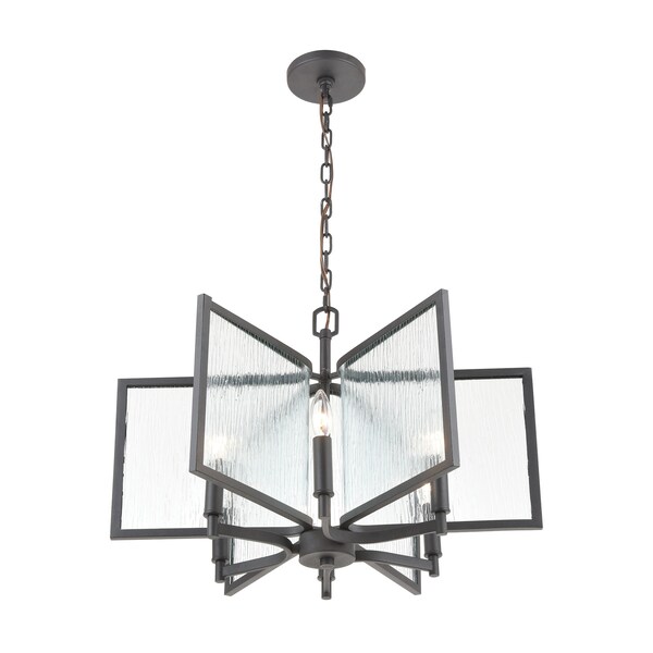 Inversion 6-Light Chandelier In Charcoal With Textured Clear Glass